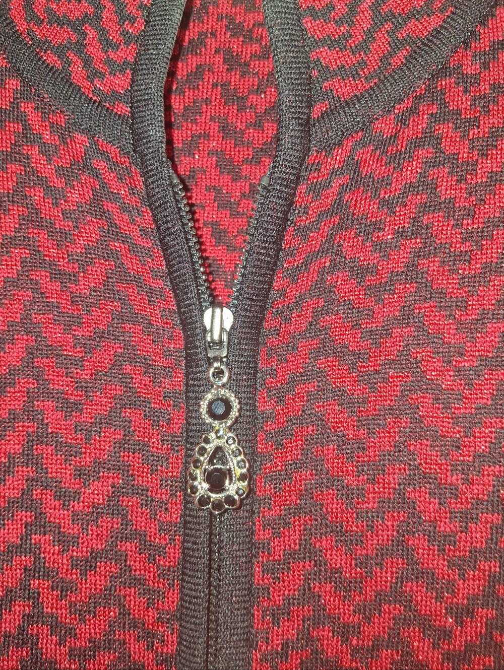 Exclusively Misook Jacket Medium Long Sleeve Career Blazer Red Black Chevron - Picture 5 of 7